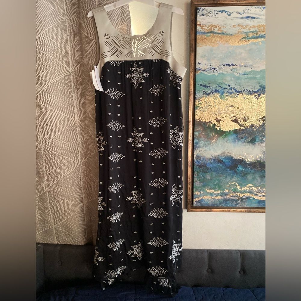 Twelfth Street Cynthia Vincent Leather Yoke Silk Sheer Dress  Dress Size Medium